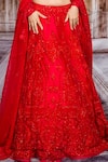 Archana Kochhar_Red Net, French Lace Swarovski One Shoulder Embroidered Lehenga Set _at_Aza_Fashions