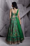 Shop_Archana Kochhar_Green Blouse And Lehenga Raw Silk Dupatta Net Floral & Geometric Print Set _at_Aza_Fashions