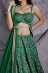 Buy_Archana Kochhar_Green Blouse And Lehenga Raw Silk Dupatta Net Floral & Geometric Print Set _Online_at_Aza_Fashions