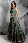Archana Kochhar_Emerald Green Blouse And Lehenga: Raw Silk; Dupatta: Net Print & Set For Women_Online_at_Aza_Fashions