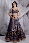 Buy_Archana Kochhar_Blue Blouse And Lehenga Raw Silk Dupatta Net Floral & Geometric Print Set _at_Aza_Fashions