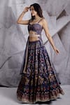 Archana Kochhar_Blue Blouse And Lehenga Raw Silk Dupatta Net Floral & Geometric Print Set _Online_at_Aza_Fashions