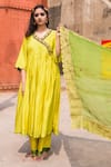 Buy_Label Earthen_Yellow Chanderi Silk Anarkali And Pant Set For Kids_at_Aza_Fashions