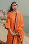 Buy_Label Earthen_Orange Handwoven Banarasi Silk Round Kurta And Pant Set  _at_Aza_Fashions