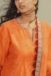 Shop_Label Earthen_Orange Handwoven Banarasi Silk Round Kurta And Pant Set _at_Aza_Fashions