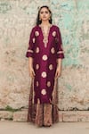 Buy_Label Earthen_Maroon Banarasi Brocade Round Kurta Sharara Set  _at_Aza_Fashions