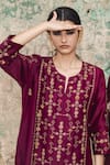 Shop_Label Earthen_Maroon Chanderi Silk Kurta Set For Kids_at_Aza_Fashions