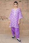 Buy_Label Earthen_Purple Chanderi Silk V Neck Kurta Set _at_Aza_Fashions
