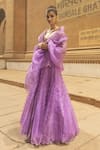 Buy_Label Earthen_Purple Organza Silk V Neck Lehenga Set  _at_Aza_Fashions