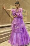 Shop_Label Earthen_Purple Organza Silk V Neck Lehenga Set  _at_Aza_Fashions