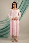 Shop_Priya Chaudhary_Pink Chanderi Silk Embroidery Kurta And Pant Set For Kids_at_Aza_Fashions