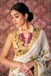 Shop_Archana Jaju_White Crepe Printed Kalamkari V Neck Hand Saree With Blouse For Women_Online_at_Aza_Fashions
