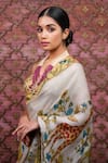 Archana Jaju_White Crepe Printed Kalamkari V Neck Hand Saree With Blouse For Women_at_Aza_Fashions