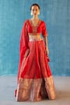 Buy_Label Earthen_Red Handwoven Venkatagiri Embroidery V Neck Lehenga Set _at_Aza_Fashions