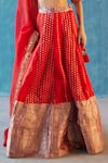 Shop_Label Earthen_Red Handwoven Venkatagiri Embroidery V Neck Lehenga Set _at_Aza_Fashions