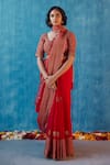 Shop_Label Earthen_Red Handwoven Chanderi Silk Scoop Neck Saree With Blouse _at_Aza_Fashions