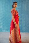 Label Earthen_Red Handwoven Chanderi Silk Scoop Neck Saree With Blouse _Online_at_Aza_Fashions