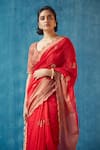 Buy_Label Earthen_Red Handwoven Chanderi Silk Scoop Neck Saree With Blouse _Online_at_Aza_Fashions