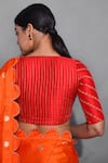 Shop_Label Earthen_Orange Handwoven Banarasi Silk V Neck Saree With Blouse  _Online_at_Aza_Fashions