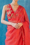 Buy_Label Earthen_Red Handwoven Zari Embroidery V Neck Checkered Saree With Blouse  _Online_at_Aza_Fashions