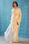 Buy_Label Earthen_White Handwoven Organza , Pure Chiniya V Foil Print Saree With Blouse _at_Aza_Fashions