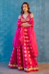 Buy_Label Earthen_Pink Chanderi Silk Embroidery V Neck Lehenga Set _at_Aza_Fashions