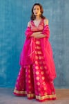 Shop_Label Earthen_Pink Chanderi Silk Embroidery V Neck Lehenga Set _at_Aza_Fashions