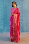Buy_Label Earthen_Pink Raw , Chanderi Round Saree With Blouse _at_Aza_Fashions