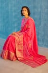 Shop_Label Earthen_Pink Raw , Chanderi Round Saree With Blouse _at_Aza_Fashions
