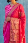 Label Earthen_Pink Raw , Chanderi Round Saree With Blouse _Online_at_Aza_Fashions
