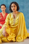 Buy_Label Earthen_Yellow Handwoven Banarasi Butti Silk Embroidery Round Kurta Set  _Online_at_Aza_Fashions