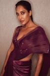 Shop_Amit Aggarwal_Purple Crepe Metallic Pre-draped Saree With Blouse_at_Aza_Fashions