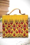 LA Fiza_Yellow Floral Motif Briefcase Clutch _Online_at_Aza_Fashions
