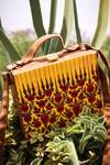 Shop_LA Fiza_Yellow Floral Motif Briefcase Clutch _Online_at_Aza_Fashions