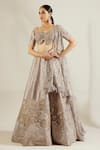 Adaara Couture_Grey Raw Silk Sweetheart Neck Embellished Bridal Lehenga Set _Online_at_Aza_Fashions