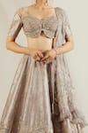 Shop_Adaara Couture_Grey Raw Silk Sweetheart Neck Embellished Bridal Lehenga Set _Online_at_Aza_Fashions