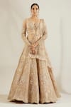 Buy_Adaara Couture_Gold Satin V Neck Embellished Bridal Lehenga Set _at_Aza_Fashions