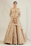 Buy_Adaara Couture_Gold Satin V Neck Embellished Bridal Lehenga Set _Online_at_Aza_Fashions