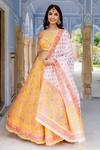 Buy_Missprint_Yellow Chanderi Print And Embroidery Hand Block Print Gota Floral Lehenga Set _at_Aza_Fashions