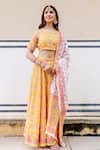 Missprint_Yellow Chanderi Print And Embroidery Hand Block Print Gota Floral Lehenga Set _Online_at_Aza_Fashions