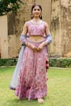 Buy_Missprint_Pink Hand Block Printed And Embroidery Gota Round Chanderi Floral Lehenga Set _at_Aza_Fashions