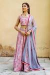 Shop_Missprint_Pink Hand Block Printed And Embroidery Gota Round Chanderi Floral Lehenga Set _at_Aza_Fashions