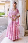 Buy_Missprint_Pink Lehenga And Blouse Chanderi Dupatta Organza Print & Floral Set _at_Aza_Fashions