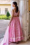 Shop_Missprint_Pink Lehenga And Blouse Chanderi Dupatta Organza Print & Floral Set _at_Aza_Fashions