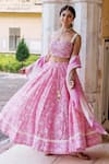 Missprint_Pink Lehenga And Blouse Chanderi Dupatta Organza Print & Floral Set _Online_at_Aza_Fashions