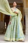 Buy_Missprint_Green Lehenga And Blouse Chanderi Dupatta Organza Print & Floral Set _Online_at_Aza_Fashions