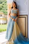 Buy_Missprint_Blue Lehenga And Blouse Chanderi Dupatta Organza Print & Floral Set _Online_at_Aza_Fashions