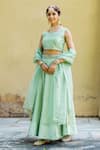 Buy_Missprint_Green Chanderi Embroidery Mirror Work Round Lehenga Set _at_Aza_Fashions