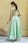 Shop_Missprint_Green Chanderi Embroidery Mirror Work Round Lehenga Set _at_Aza_Fashions