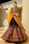 Buy_Kalista_Purple Blouse And Lehenga Skirt Natural Silk Embroidered V Mehjabeen Bridal Set _at_Aza_Fashions